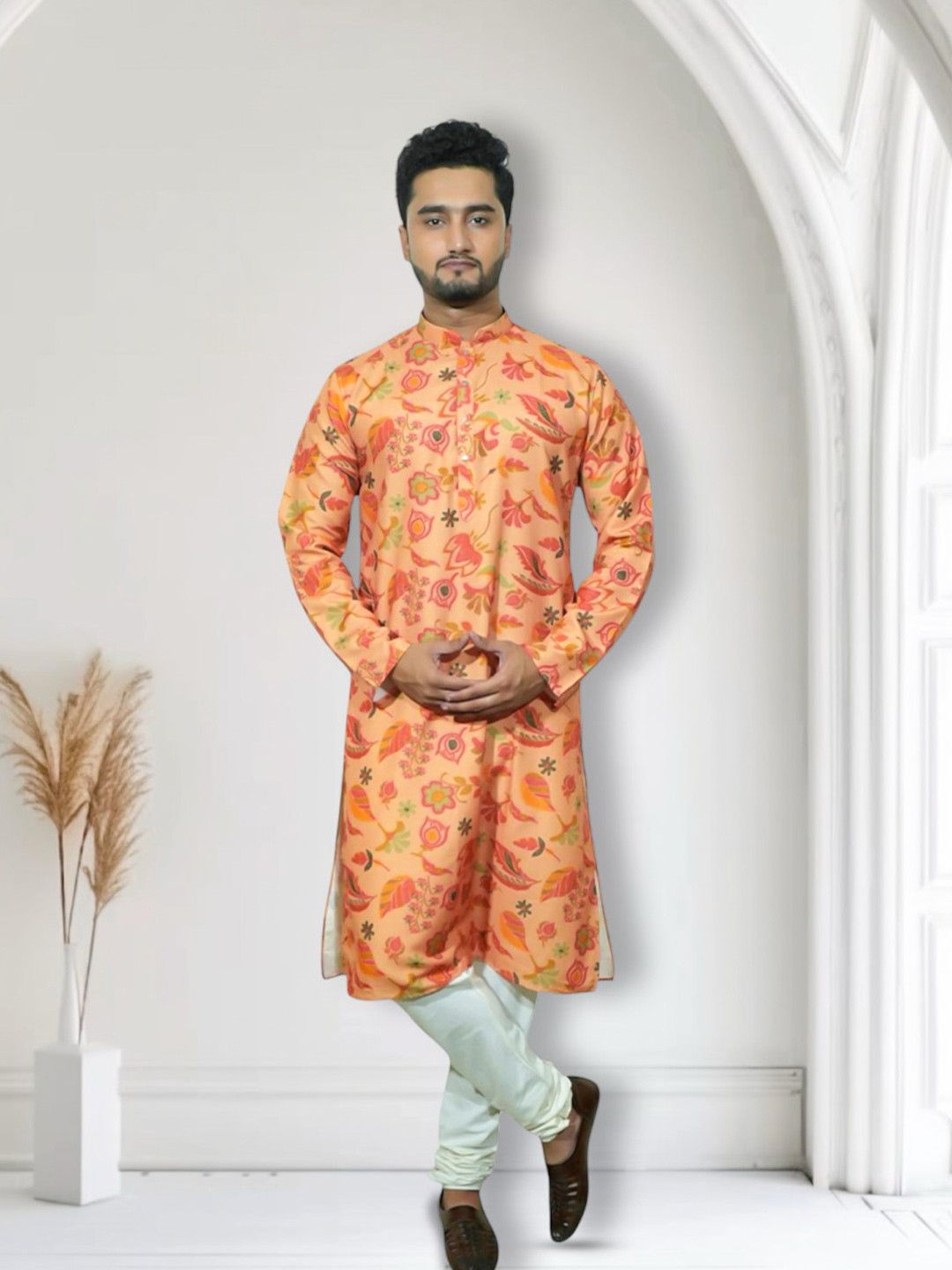 fABRIQ BY FFACE Floral Printed Pure Cotton Mandarin Collar Straight Kurta