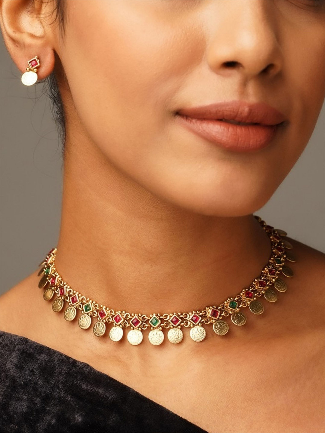 ABDESIGNS Gold Plated Coin Choker Jewellery Set