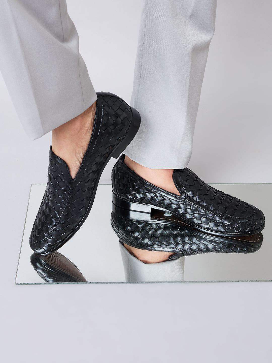 Imperio By Regal Mens Woven Textuted Leather Formal Slip Ons