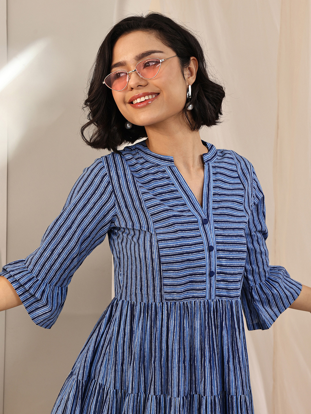 Libas Print Bell Sleeve Layered Fit & Flare Dress