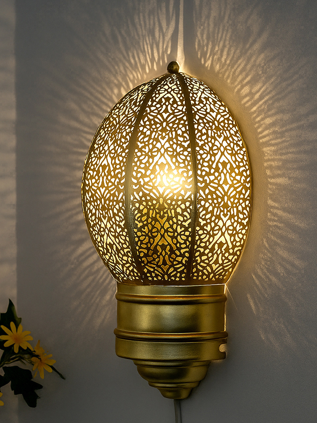 Homesake Gold-Toned Textured Metal Semi Spherical Shaped Wall Lamp
