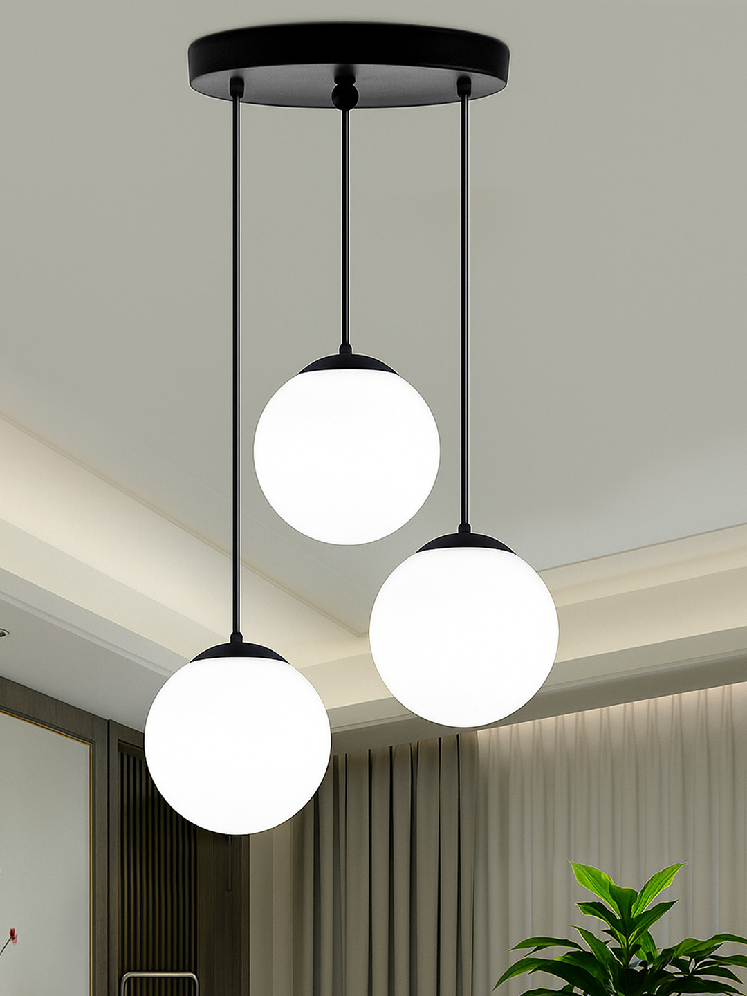 Homesake White & Black Spherical Shaped Glass Chandelier Pendant Ceiling Lamp