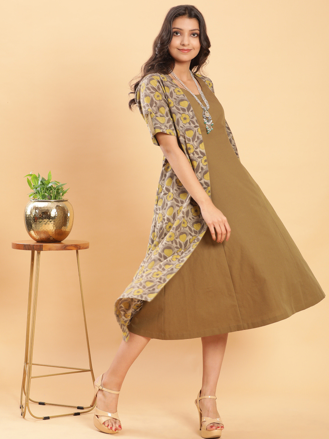 BohoJazz Vegetable Dye Linen Dress with Jacket