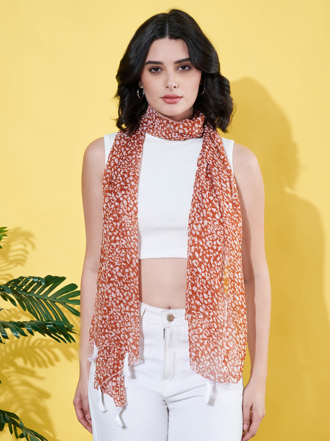ANVI Be Yourself Women Animal Printed Chiffon Tasselled Scarf