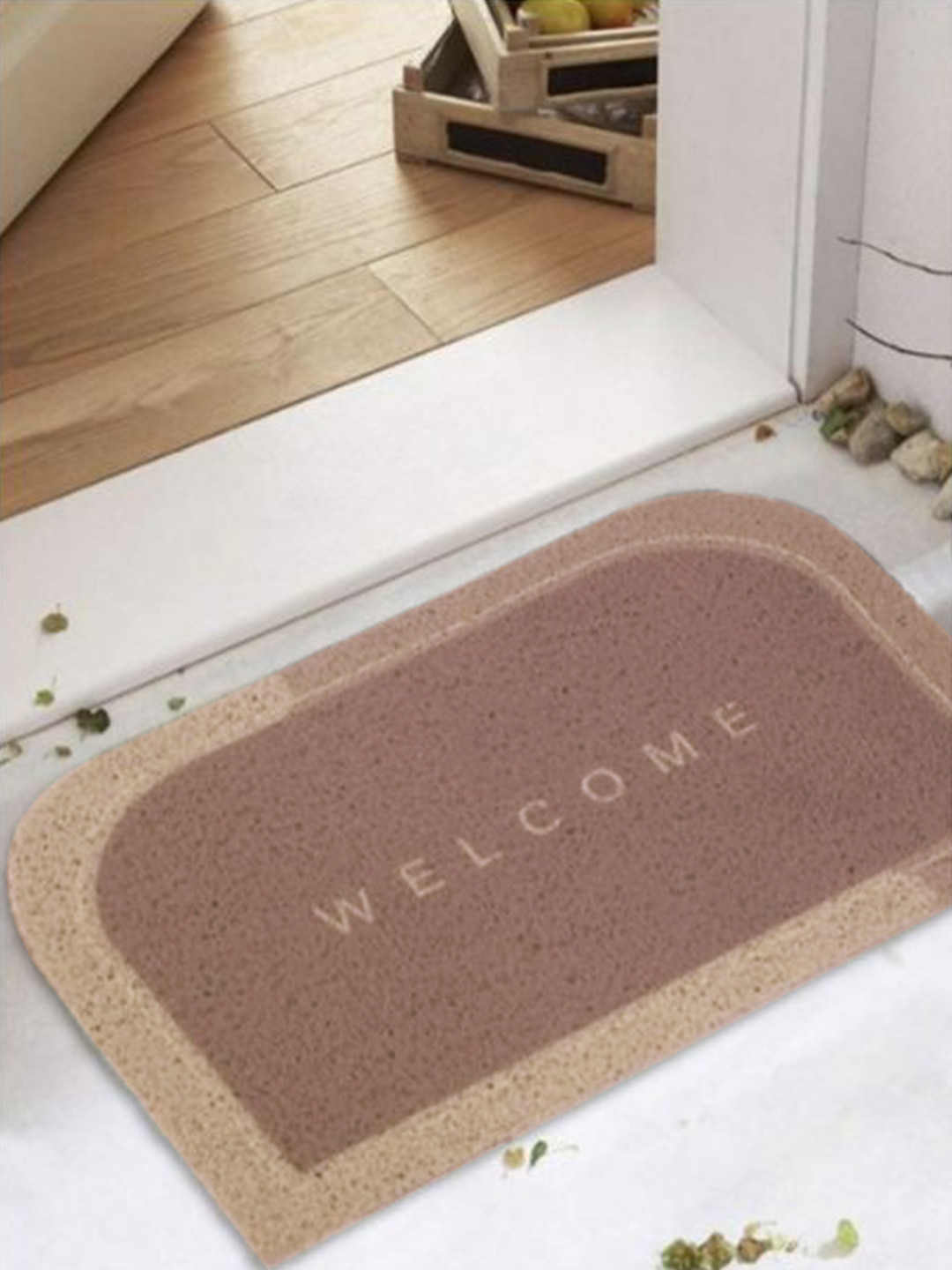 Status Peach and Lt Peach Welcome Printed Anti Skid Noodle Doormat