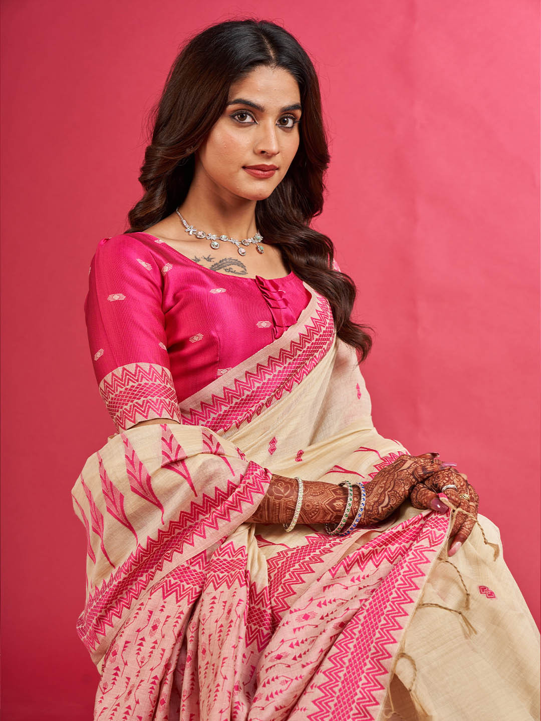 SARHA Geometric Printed Chanderi Saree