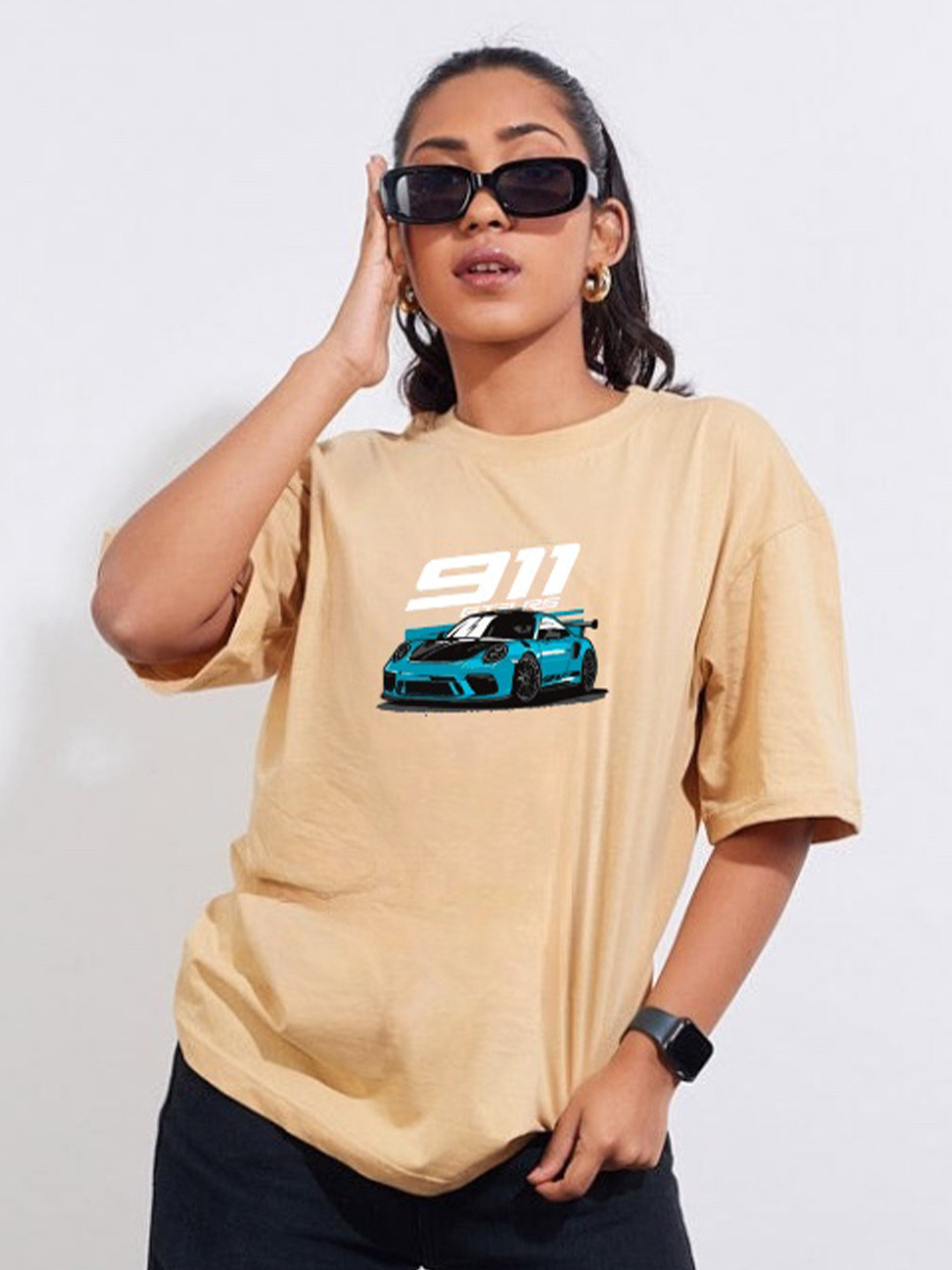 TheBTclub Men Graphic 911 Car Cotton Oversized T-shirt