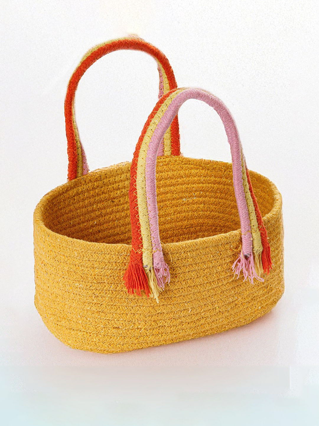 HOMADORN Yellow & Pink Cotton Super Strong Multi-Utility Basket