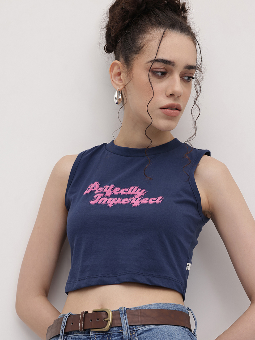 The Roadster Life Co. Typography Puff Print Sleeveless Boxy Fit T-shirt