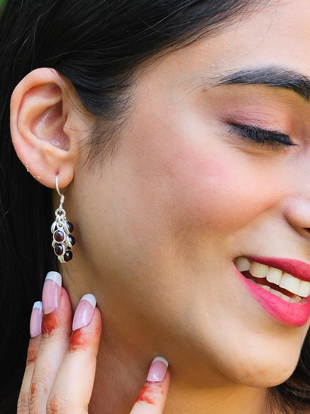 INARI SHINES Women 925 Silver Red Natural Garnet Grapes Bunch drop Earrings