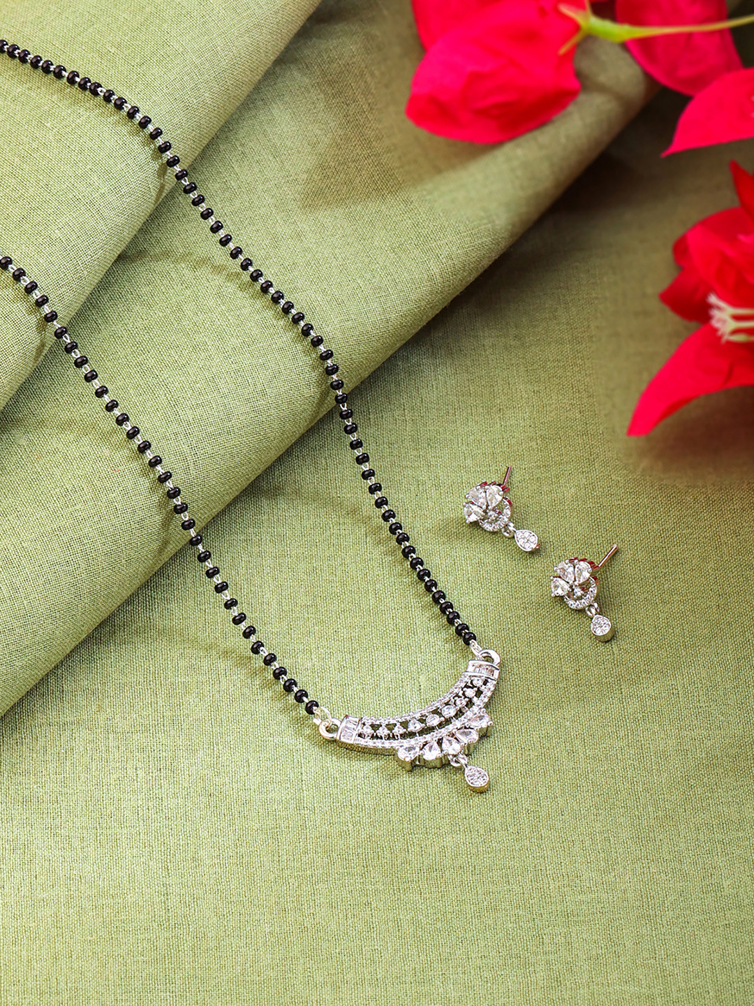 Yellow Chimes Rhodium-Plated AD Mangalsutra