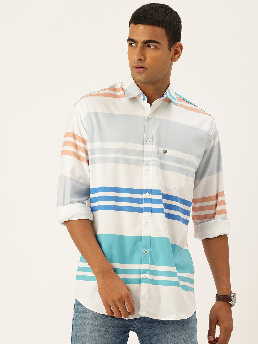 FIFTY TWO Multi Stripes Drop-Shoulder Sleeves Comfort Fit Casual Shirt