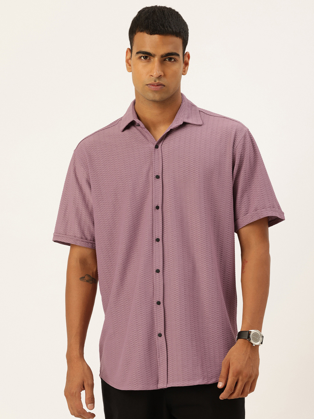 FIFTY TWO Comfort Fit Self Design Textured Drop-Shoulder Casual Shirt