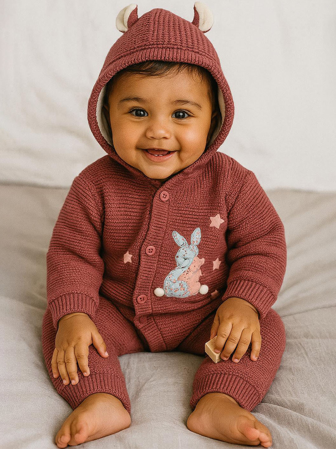 MeeMee Infants Animal Embroidered Hooded Rompers