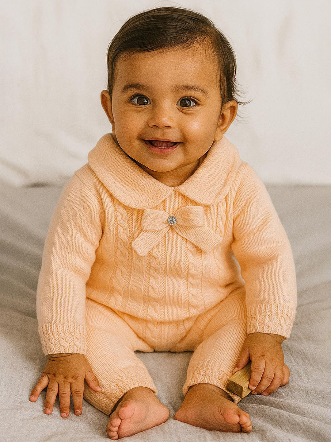 MeeMee Infants Self Design Peter Pan Collar Romper