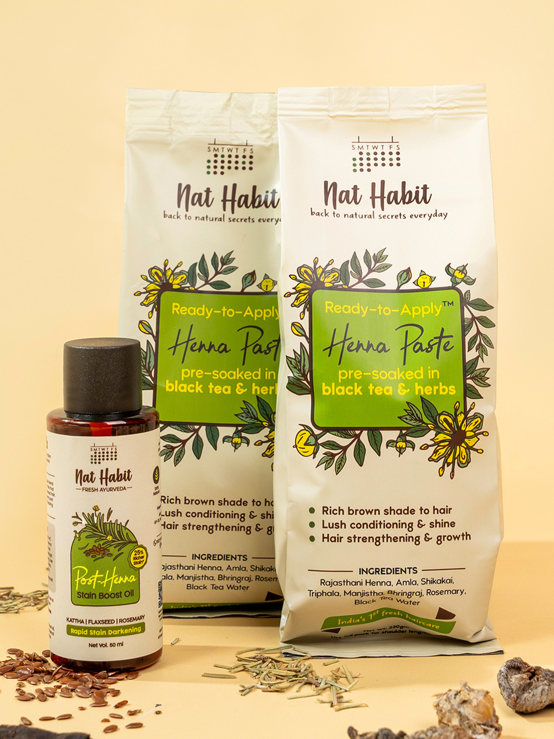 Nat Habit 2 Pcs Ready-To-Apply Henna & Post Henna Stain Boost Oil- 50 ml