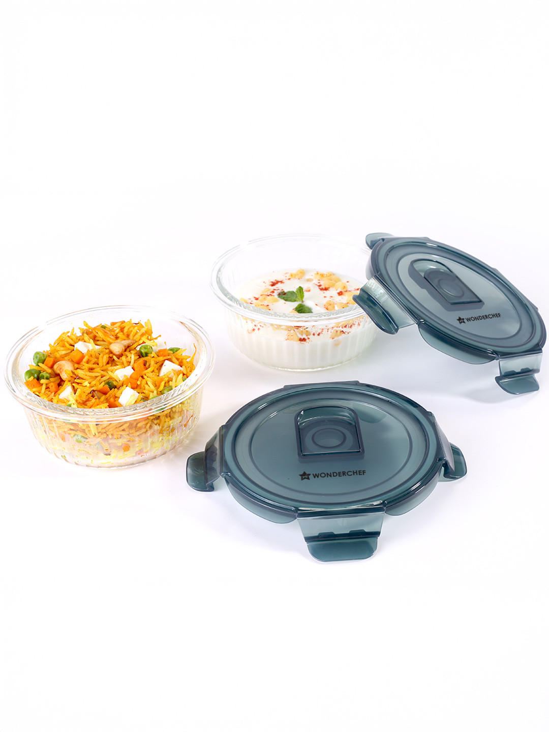 Wonderchef Verona Blue & Transparent Glass Microwave Safe Lunch Box 400 ml