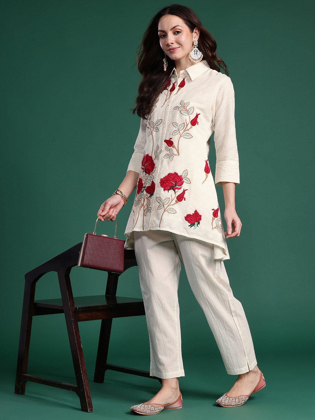 indo era Floral Embroidered A-Line Co-ord Set