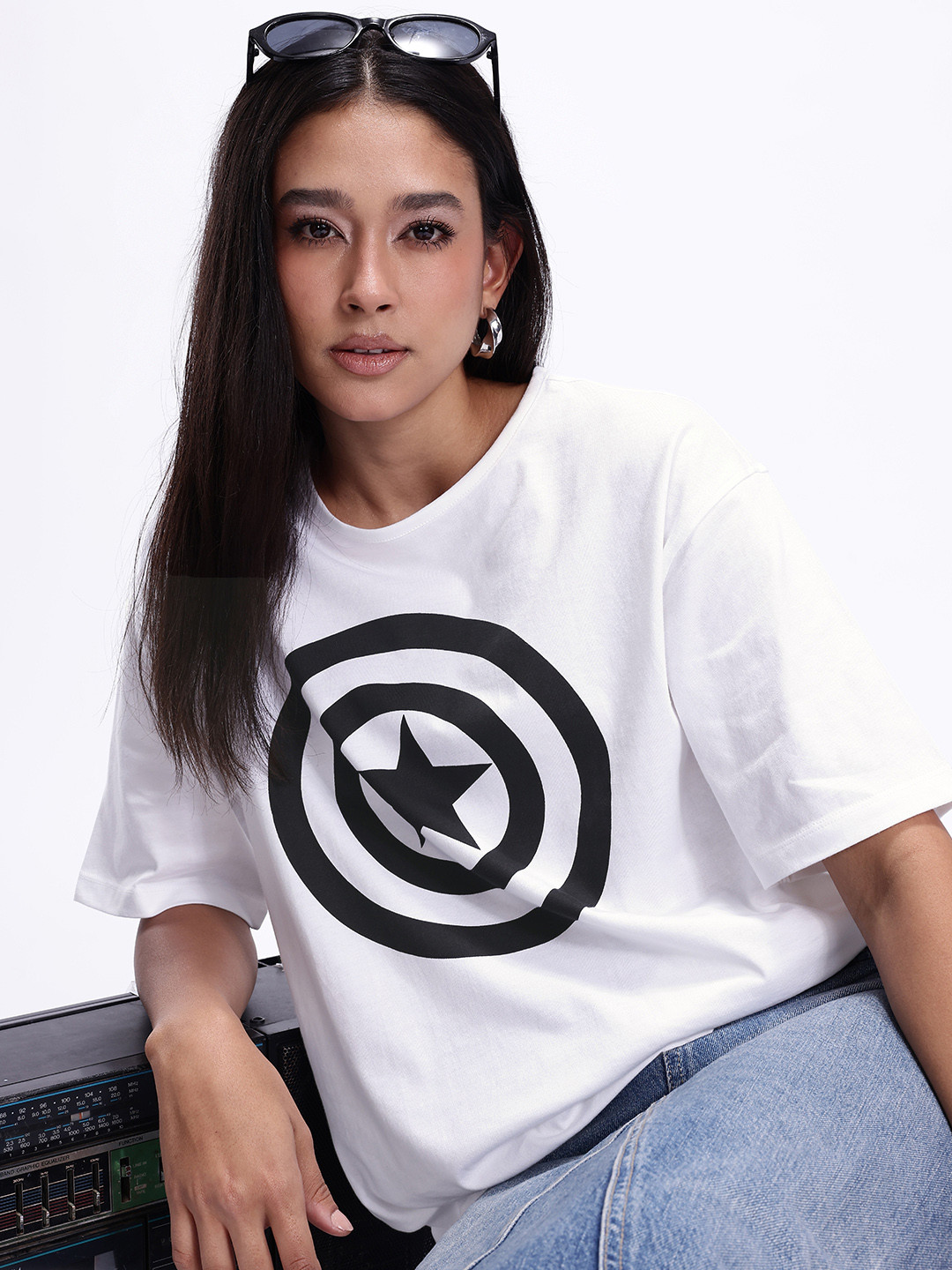 Kook N Keech Solid Drop-Shoulder Sleeves Pure Cotton Oversized T-shirt
