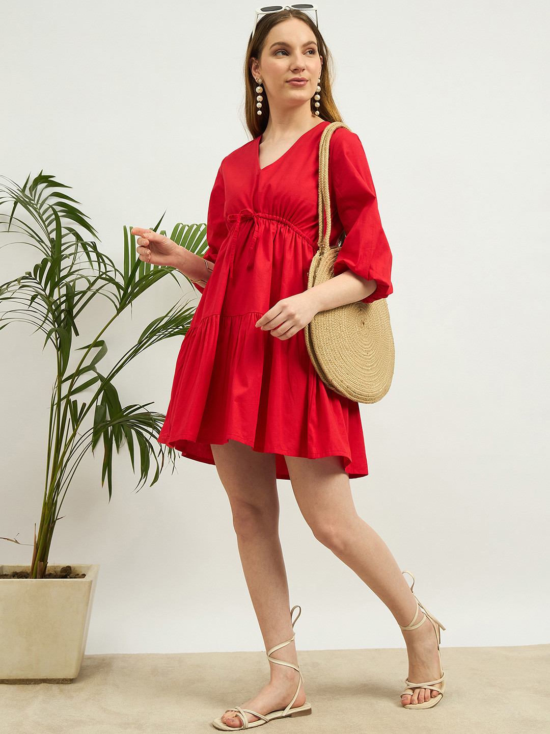 ZUMMER Cotton Puff Sleeve Fit & Flare Dress