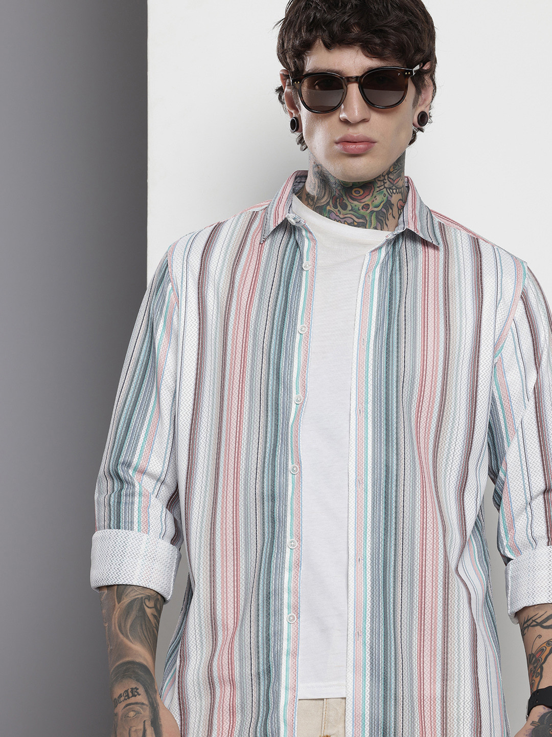 The Indian Garage Co. Opaque Striped Casual Shirt