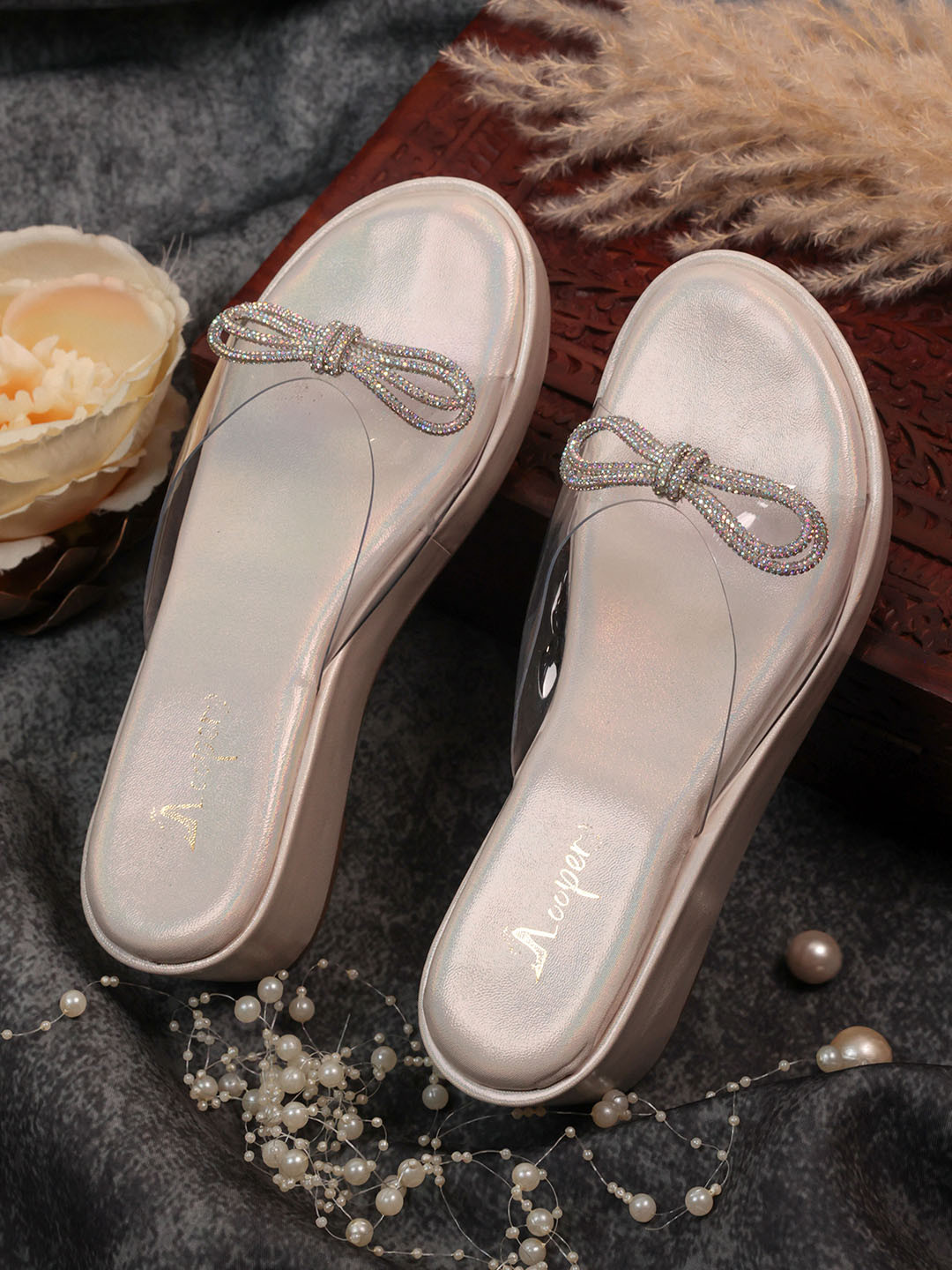 Looper Women Embellished Transparent Silver Wedges