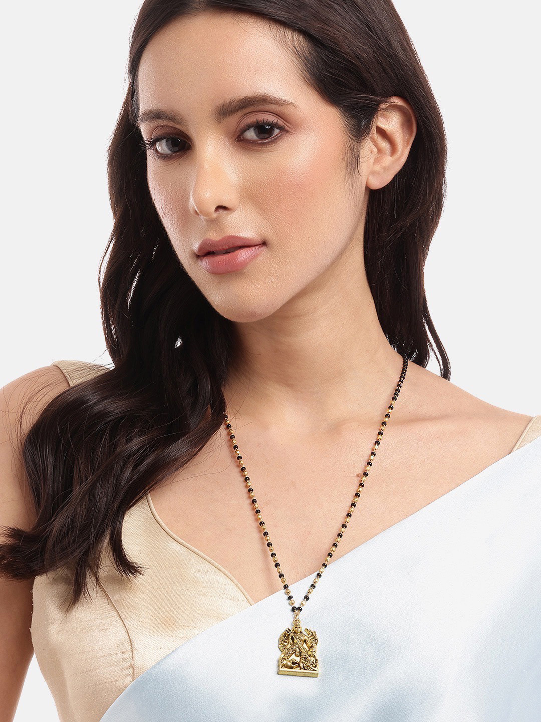 Digital Dress Room Gold-Plated Durga Mata Pendant Mangalsutra