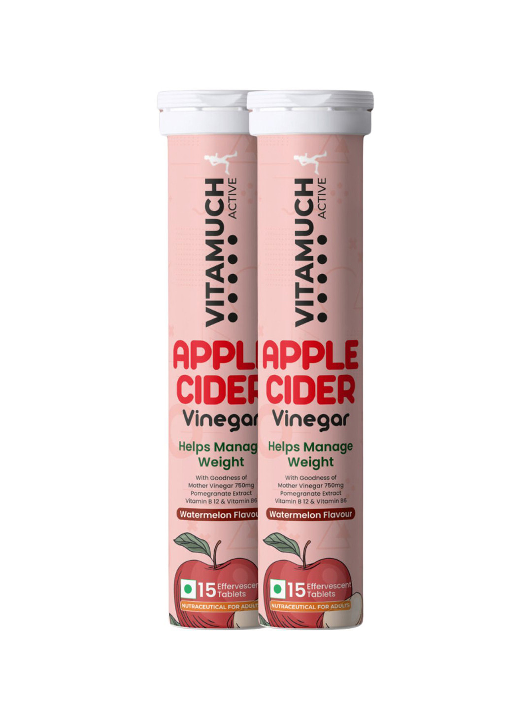 Vitamuch Set Of 2 Apple Cider Vinegar Watermelon Flavour Weight Loss Tabs - 15 Tabs Each