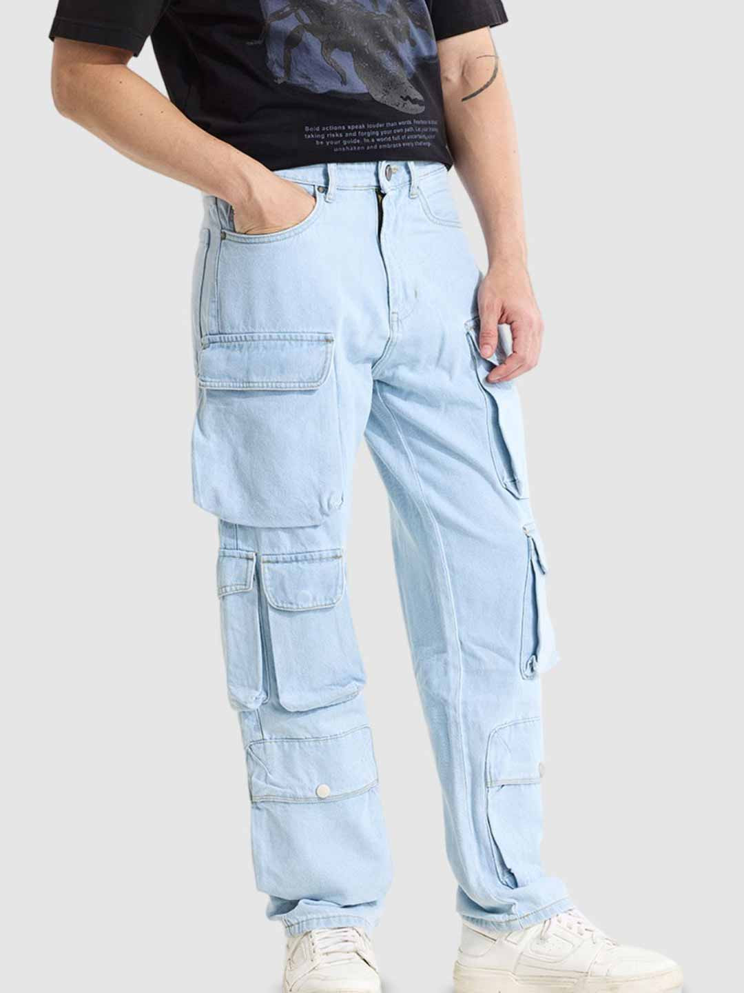 Snitch Men Light Blue Baggy Fit Jeans