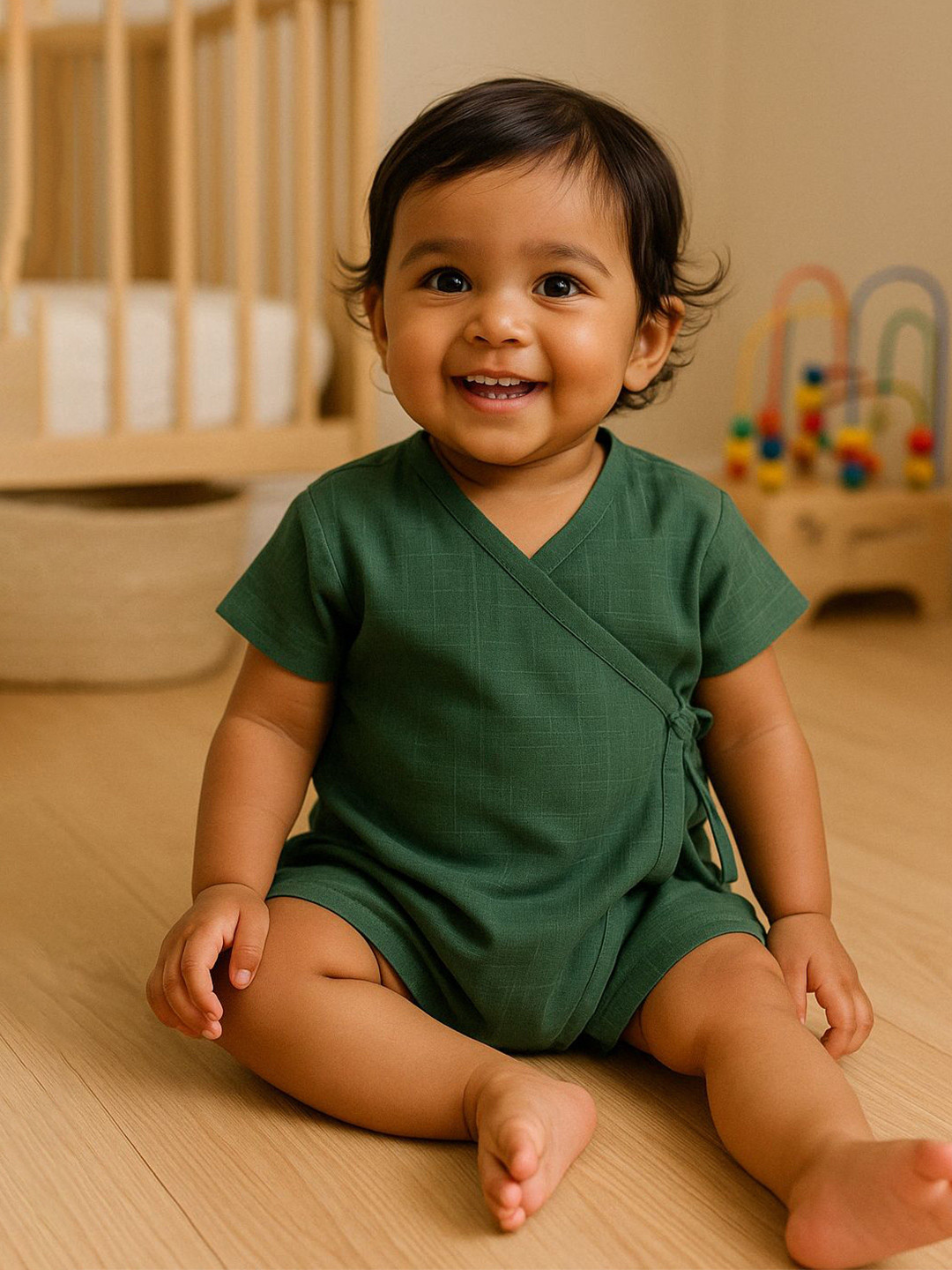 EARTHY TWEENS Kids Pure Cotton Jump In Pumpkin Baby Onesie-Pista Green Bodysuit