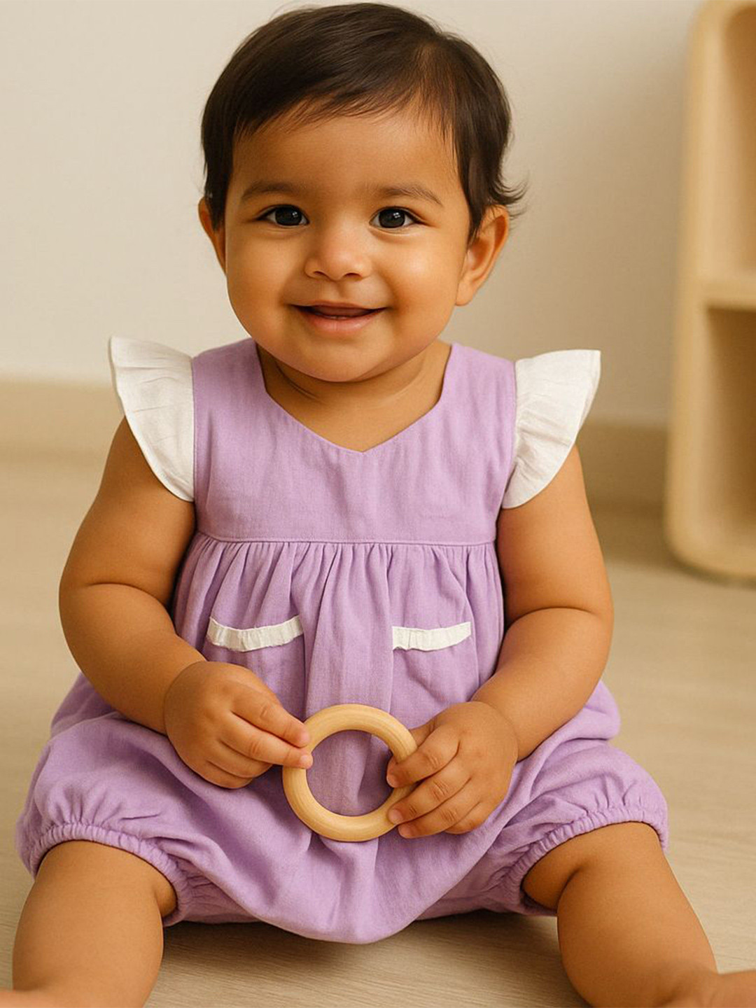 EARTHY TWEENS Kids Double Pure Cotton Purple Frill Onesie