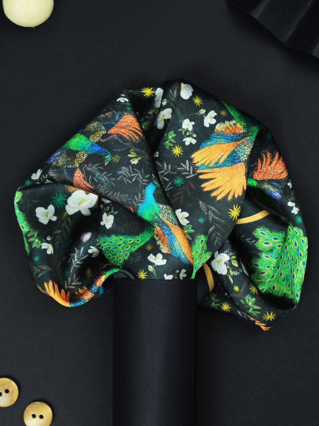 House of Pataudi Crimson Bloom Printed Pocket Square