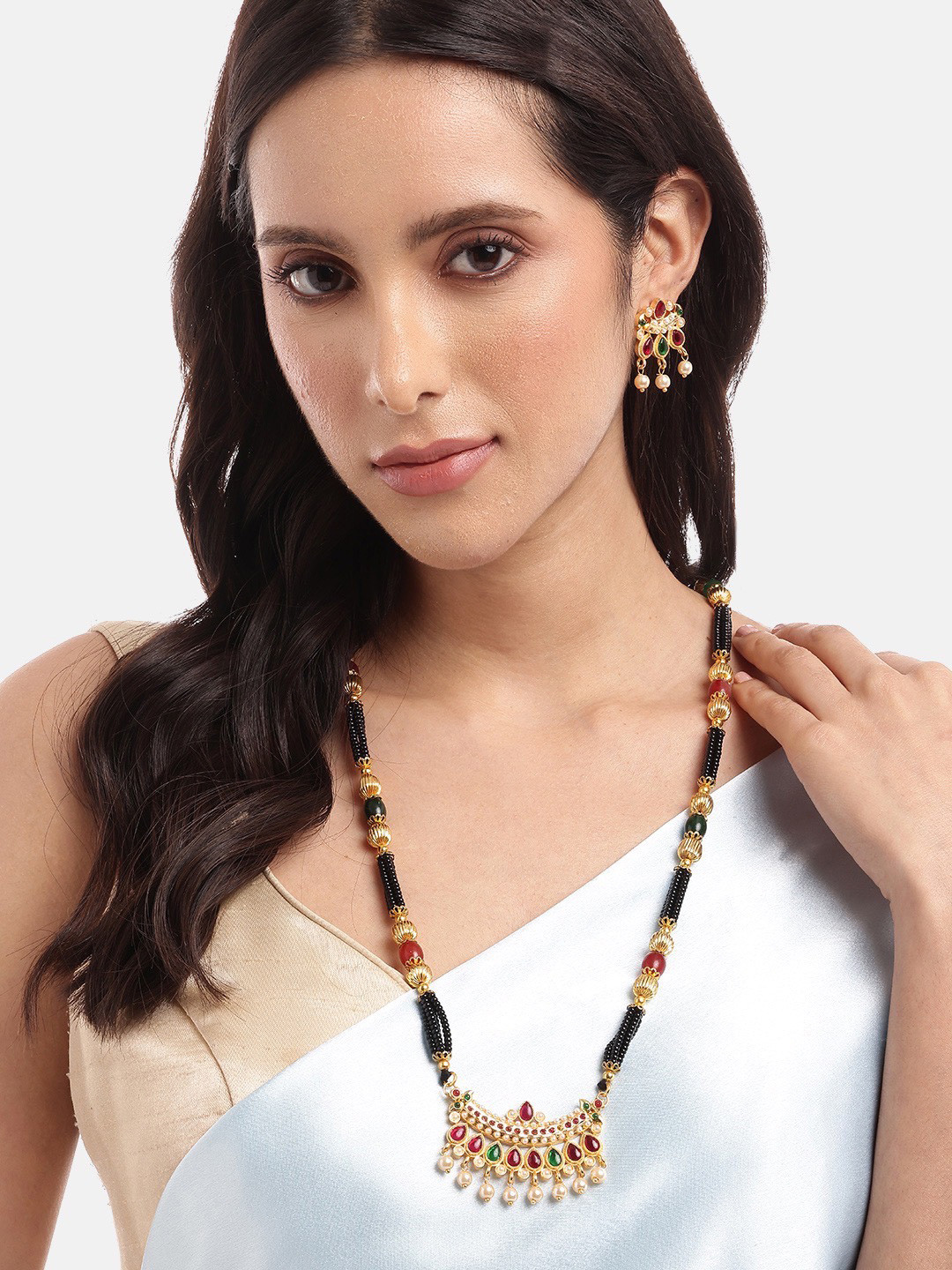 Digital Dress Room Fancy Pendant With Mangalsutra With Earrings Set