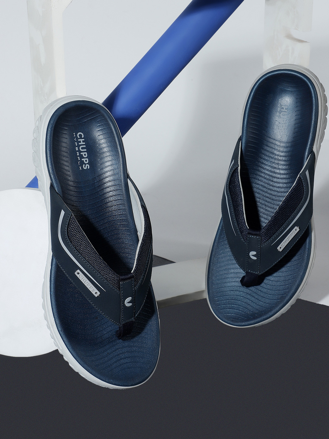 CHUPPS Men Navy Lt Grey Raptor Doctor Ultra Soft Ortho Slipper Flipflop