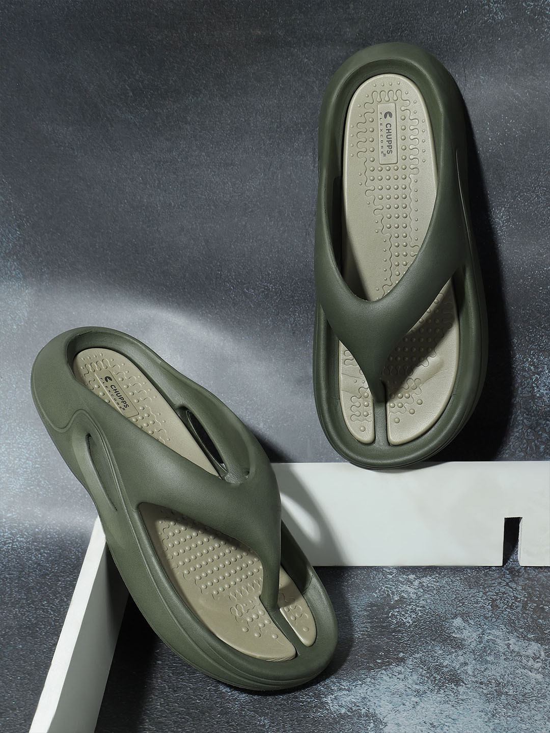 CHUPPS Mens Olive Beige Dune Doctor Ultra soft Ortho Slipper Flipflop