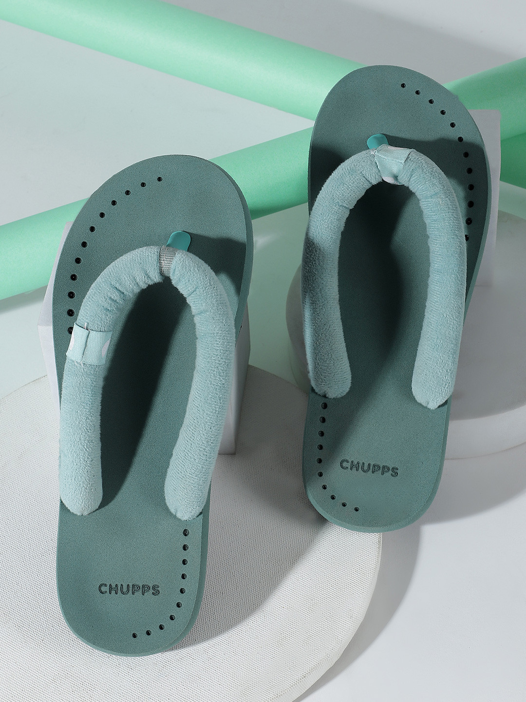 CHUPPS Women Sea Green Plush Doctor Ultra soft Ortho Slipper Flipflop