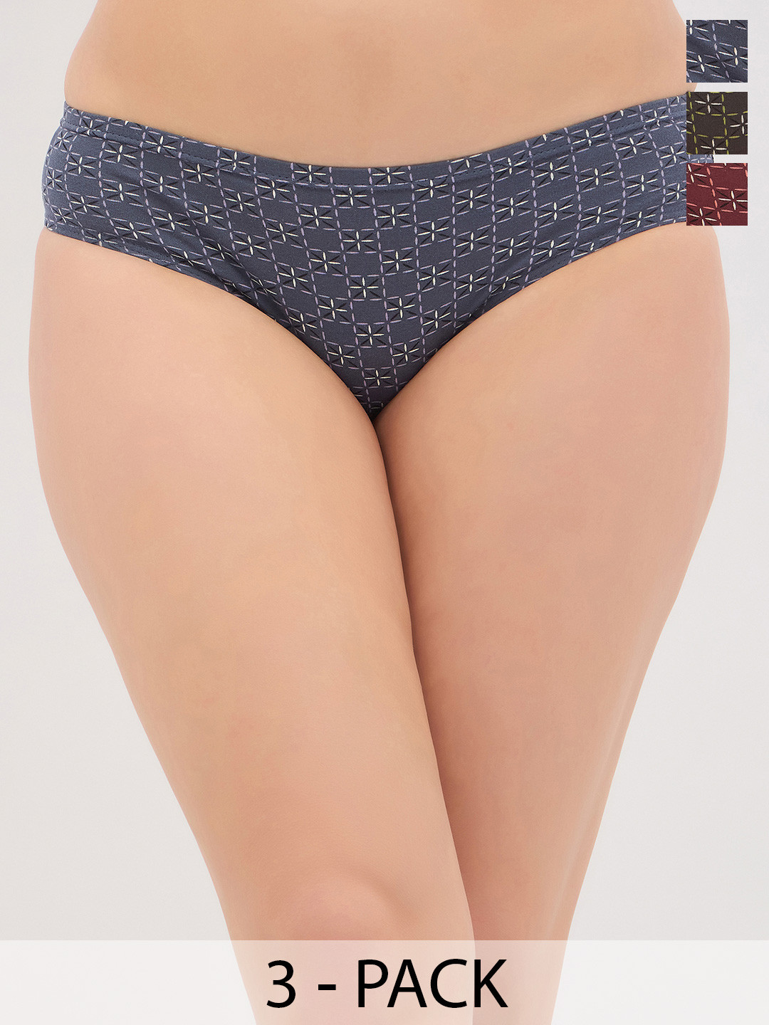 Clovia Pack Of 3 Printed Cotton Medium Waist Inner Elastic Hipster Briefs PN2927B50S