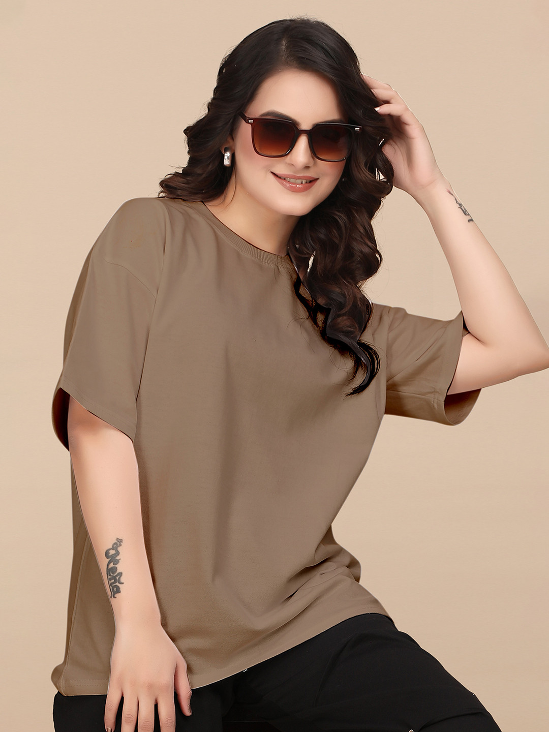 Moda Rapido Women Solid Oversize Round Neck T-shirt