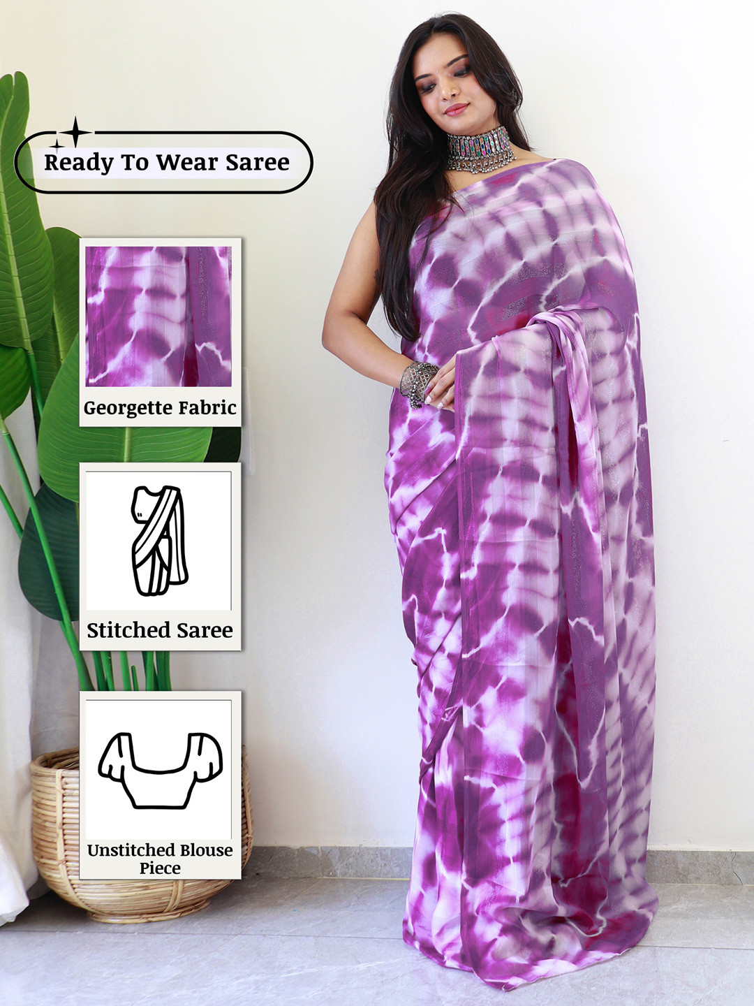 Anouk Rustic Tie and Dye Poly Georgette Ready to Wear Saree