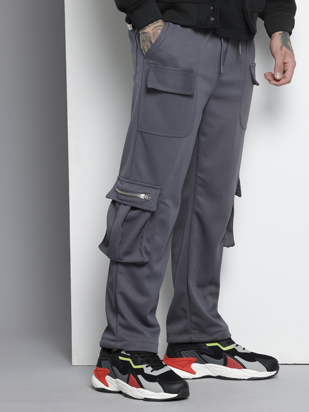 The Indian Garage Co Men Relaxed Fit Textured Cargo Track Pant
