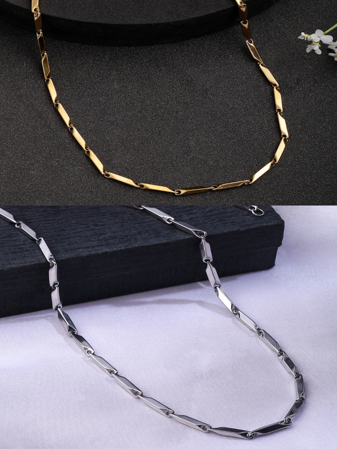 NVR Men Set of 2 Gold & Silver-Plated Stainless Steel Bohemian Chains