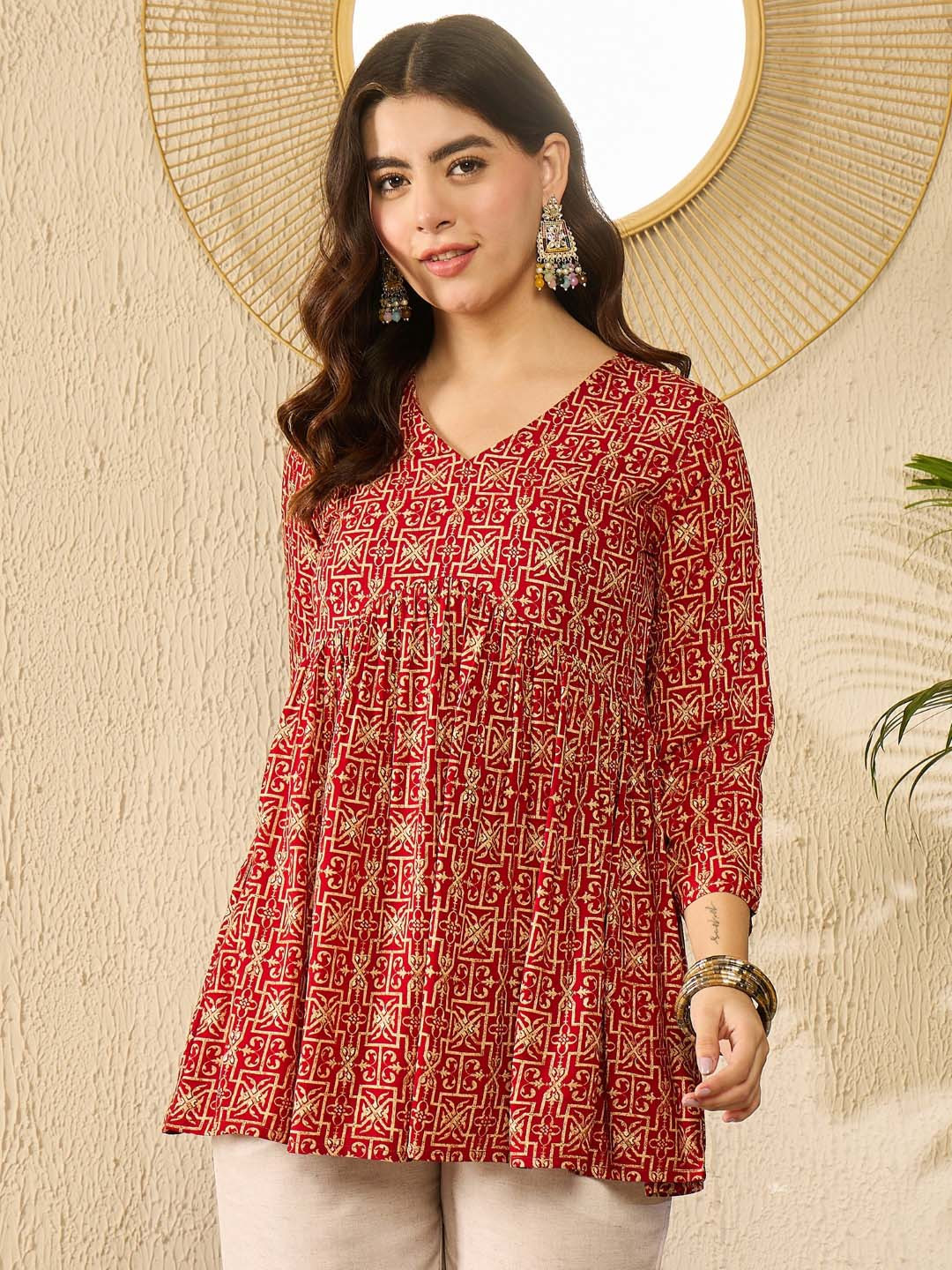 AHIKA Print Ethnic Peplum Top