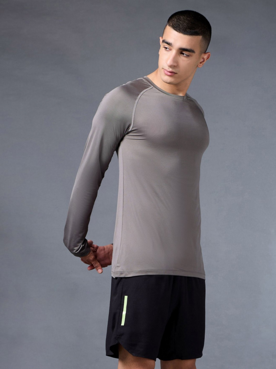 CULT Men Grey Base Layer Run Full Sleeve Slim Fit T-shirt