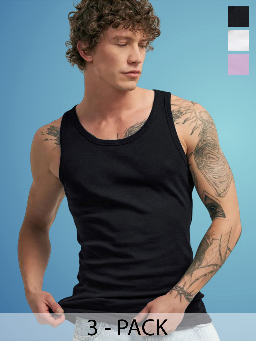 Uniplanet store Pack Of 3 Gym Vests VANumber UVM-PLC3-PRPL-WHT-BLK-S