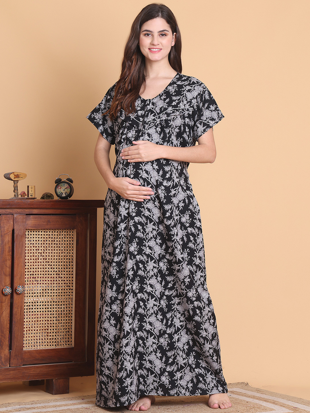 Secret Wish Printed Full Length Maternity Nightdress