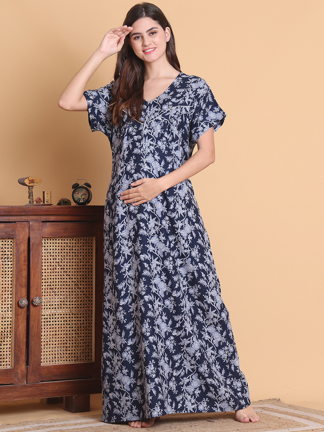 Secret Wish Printed Full Length Maternity Nightdress