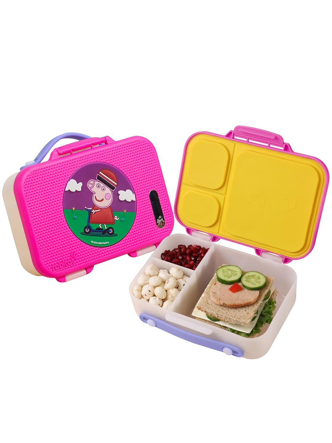 Rabitat KIds Pink & Yellow Peppa Pig Printed Airtight Leakproof Munchbee Tritan Lunch Box