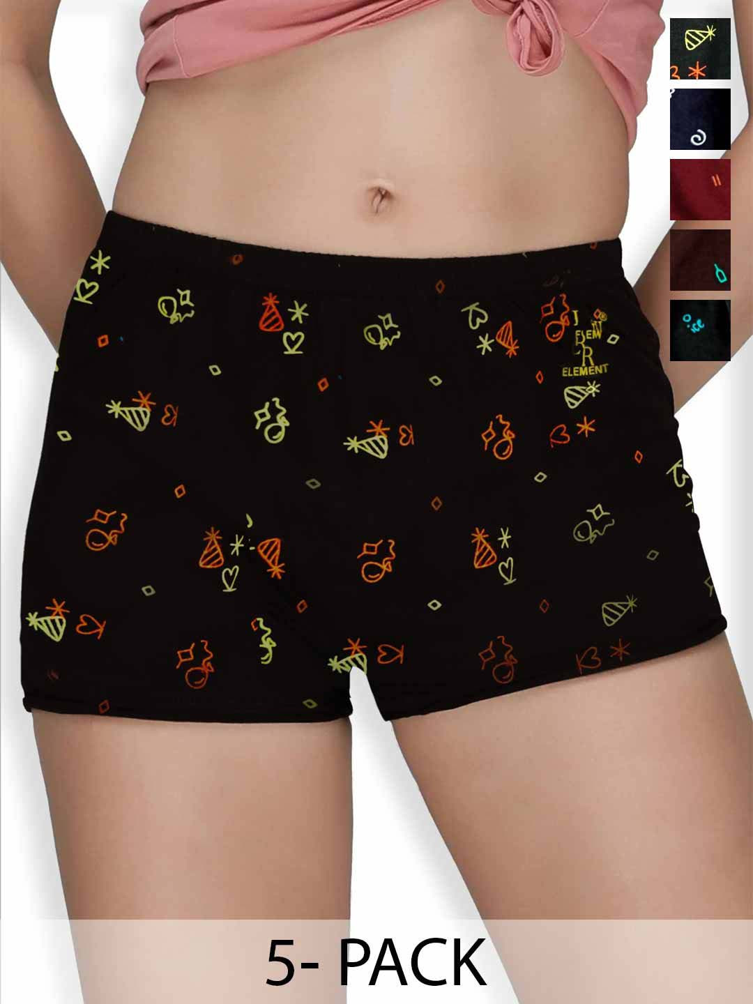 inner element Pack Of 5 Printed Mid-Rise Frills Boy Shorts Briefs IE_FP_Bloomer_PK5_70