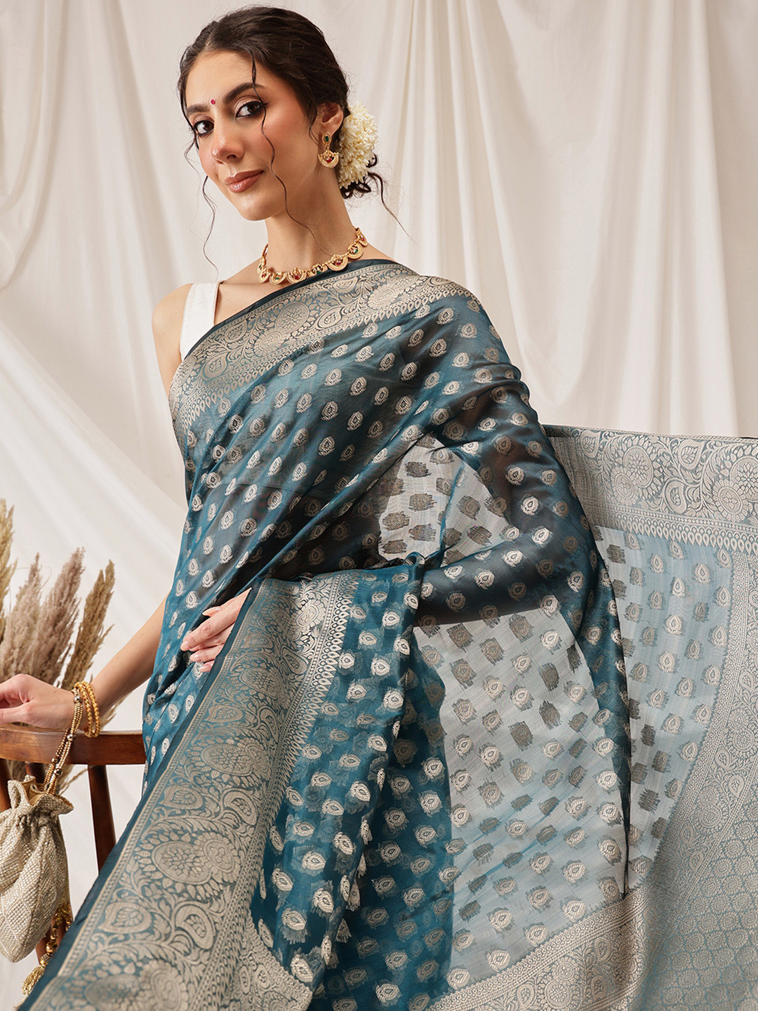 DIVASTRI Soft Silk Organza Banarasi Saree