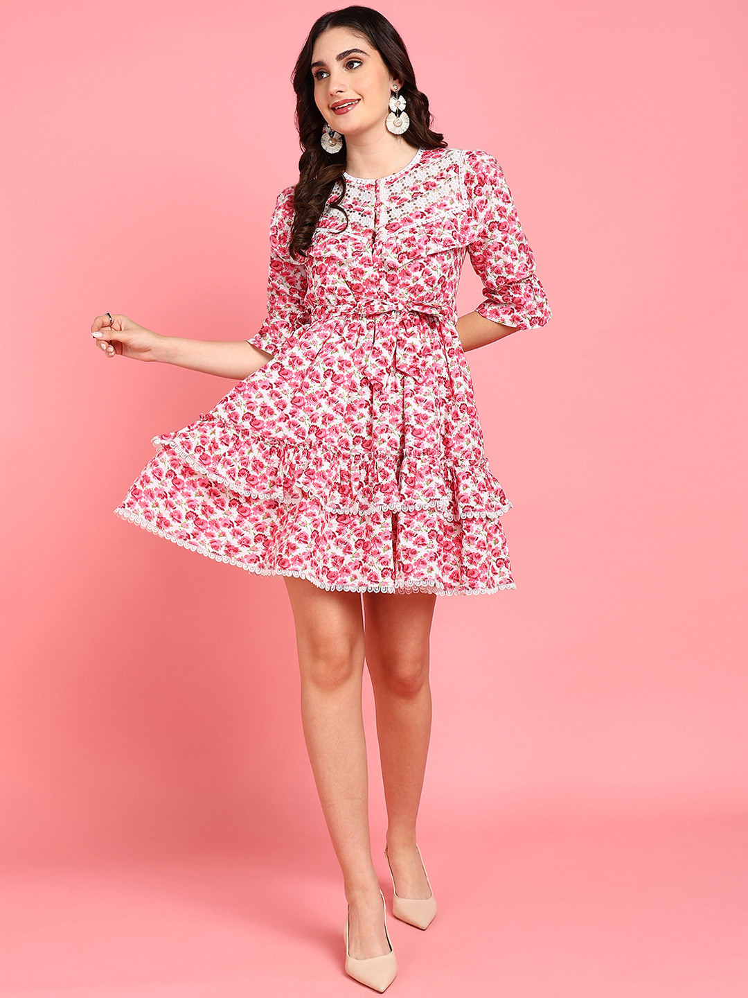 Shades of Sabi Floral Print A-Line Mini Dress